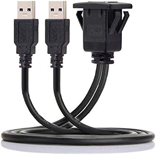 Cablecc 1m Waterproof USB 3.0 Extension Latch Mount Car AUX Cable for Dashboard Panel (Dual USB 3.0)