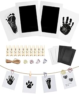 MOXTOYU Baby Handprint and Footprint Kit, 2 Baby Handprint Ink Pads with 4 Imprint Cards, Pet Paw Print, Safe Clean-Touch Ink Pad for Baby Feet and Hands, Perfect Newborn Baby Gift with 4 Cute Clips