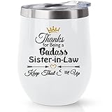 Kubbut Sister in Law Gifts, Gifts for Sister in Law from Sister, Best Birthday Gifts for Bonus Sister Christmas Wedding Gifts, Funny Badass Sister in Law Wine Tumbler Cup for Bride Women 12oz