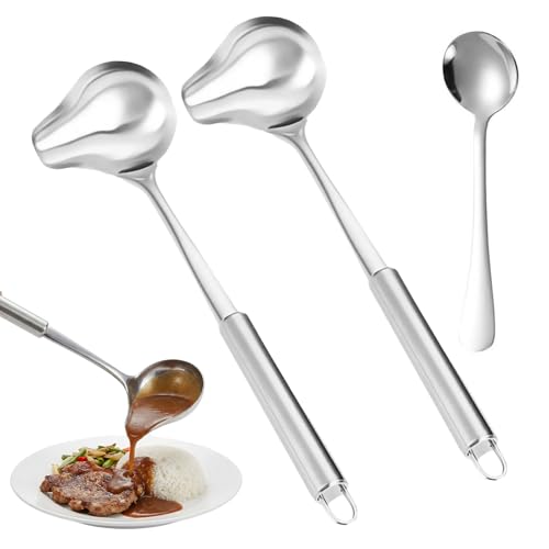 2 cucchiai per salse, 1 cucchiaio ausiliario, per salse, in acciaio inox, piccolo con beccuccio per salse, salse, salse, utensili da cucina