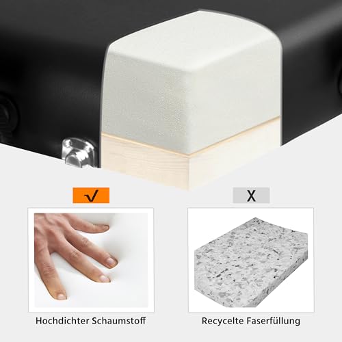 Yaheetech Massageliege Mobile Massagetisch mit Holzfüßen 2 Zonen Tragebares Massagebett inkl. Kopfstütze & Armlehnen Höhenverstellbar 60cm Breit bis 250 kg Belastbar, Schwarz