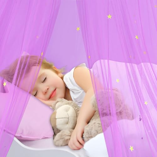 South To East Betthimmel mit fluoreszierenden Sternen, leuchtet im Dunkeln, Moskitonetz für Baby, Kinder, Jungen, Mädchen, Tochter. Galaxy Betthimmel für Babybett, Kinderbett,Lila
