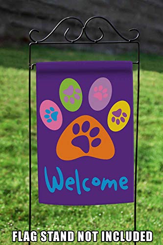 Toland Home Garden 112669 Welcome Paws- Purple Paw Print Flag 12X18 Inch Double Sided Paw Print Garden Flag For Outdoor House Cat Dog Flag Yard Decoration #TOP3