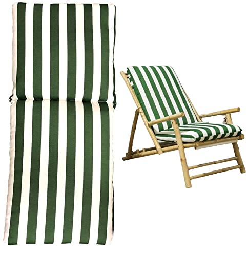 Cojín Acolchado para Silla, Tumbona, Hamaca de terraza. Medidas:120x55x10cm. Contiene agarres laterales y una Funda para Mayor fijación. Apto Interior, Exterior. (Rayas Verde)