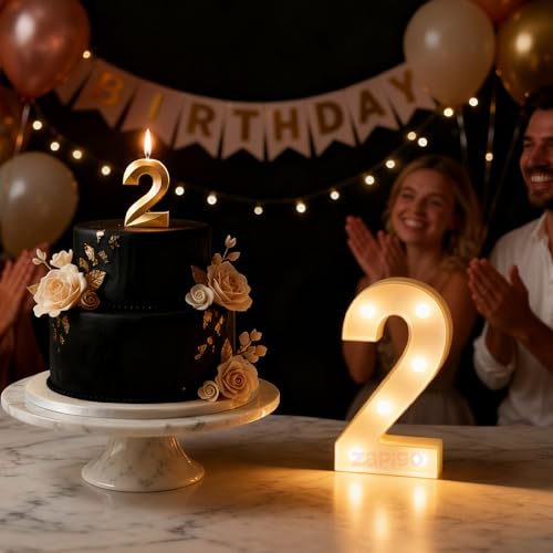 Image of Balloonistics LED Marquee Number 2 Light - Cordless Battery-Operated Light Up Number Sign for 2nd Birthday, Anniversary, Wedding, Party Decoration, Cake Table Decor, Wall Hanging or Free-Standing