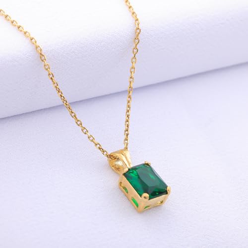 Rectangle Emerald Bırthstone Necklace - 925 Sterlıng Sılver wıth Green Gemstone 5