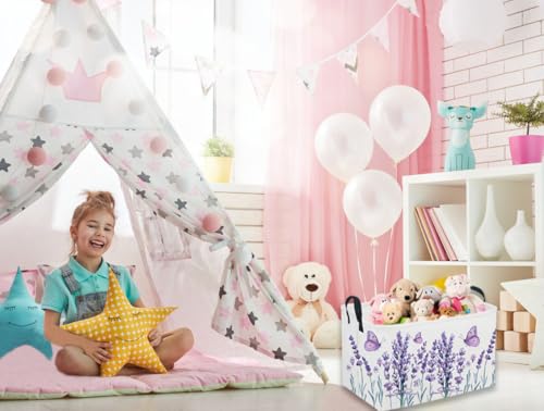 Image of Sanjiaofeng Rectangular Kids Basket Flower Storage Bins,Girls Storage Basket with Handles.Clothers,Books,Kid's Gifts Bins. (lavender)