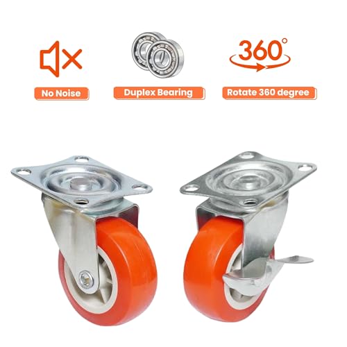 Image of Furniture 360 Rotation Wheels with 2 Brake, 2 Without Brake- Trolley Wheel Furniture Caster (Pack of 4) - Load Capacity 150-200 kg - Double Locking - Universal Use (1.5 Inch Wheel)