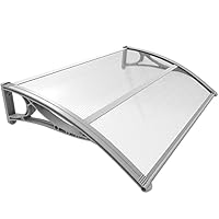VOUNOT Vordach für Haustür 120 x 80 cm, Überdachung Haustür aus Aluminium und Polycarbonat, Transparentes Pultbogenvordach, Pultvordach