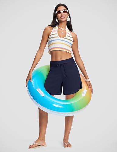 Image of ISEEGZ Swim Board Shorts Women 5.5 inch / 7 inch | Built in Liner, Zipper Pockets, High Waisted, Quick Dry, UPF 50+, Stretchy, Swim Trunks for Women