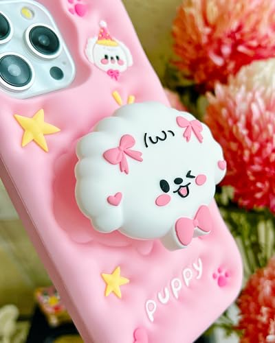 Coque iPhone chien 3D avec support rétractable et poignée silicone
