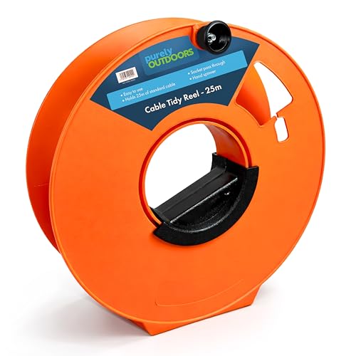 Purely Outdoors 25m Cable Tidy Reel with Handle - Heavy Duty, Cable Management, 230V Caravan Mains Organiser, Neon Colour, Premium Construction, Cable Storage