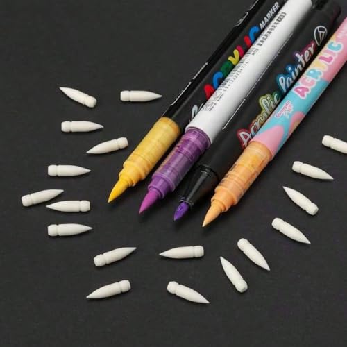 20 Pcs Replacement Nibs for Liquid Acrylic Paint Markers Fit for Guangna and Languo 24 36 48 64 120 168 200 240 Colors Refill Soft Brush Marker Pens Tip