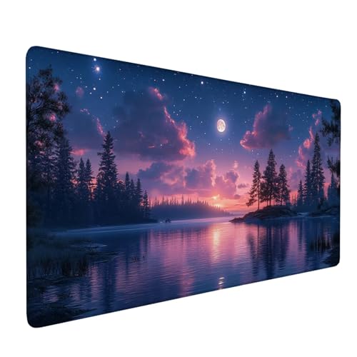 Tapis de Souris Violet, Tapis de Souris XXL 1200x400mm sous Main Bureau Grand, Lune Mouse Pad, Tapis Gamer Imperméable, Mouse Pad avec Base Anti-Dérapage pour Bureau, Travail - Hommes Cadeau J1-502