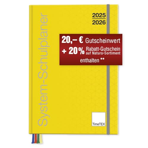 TimeTEX System-Schulplaner A4-Plus Gelb - Schuljahr 2025-2026 - Lehrerkalender - Lehrertimer - 10750 - mit breitem Verschlußgummi