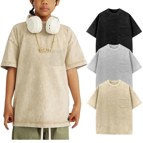 Yimoon Boys Girls Cotton T-Shirts Kids Oversized Acid Wash Tee Shirts Loose Fit Short Sleeve Summer Basic Tops 5-12Y