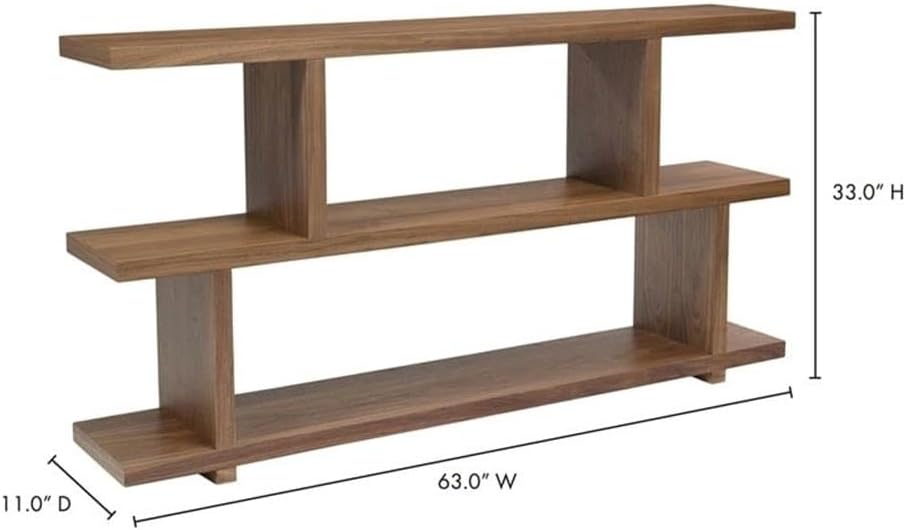 BOWERY HILL 2-Shelf Contemporary Veneer Wood Bookcase, Walnut Brown Finish, 63" W x 11" D x 33" H, Open Shelf Design, Room Divider, Modern Style Home Office or Living Room Storage Furniture