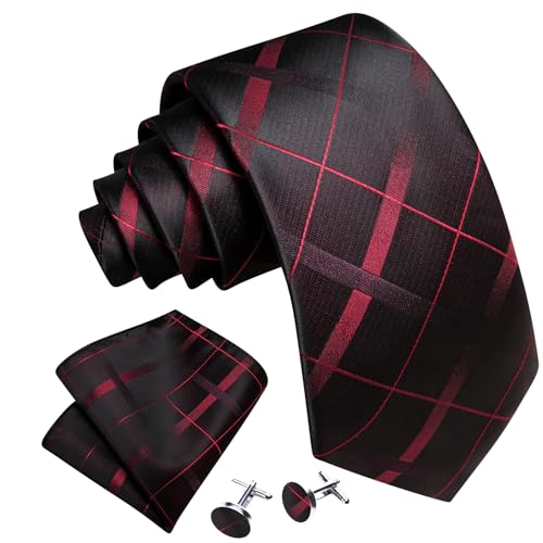 Image of YOHOWA Men Plaid /Striped Ties Set Silk Business Wedding Formal Fashion Necktie and Pocket Square Cufflinks Set