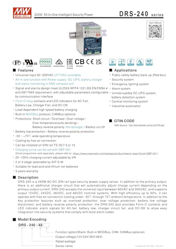 MEAN MELL Mean Well DRS-240-48 240W All-in-One Intelligent Security Power DRS-240 48V 3.85A