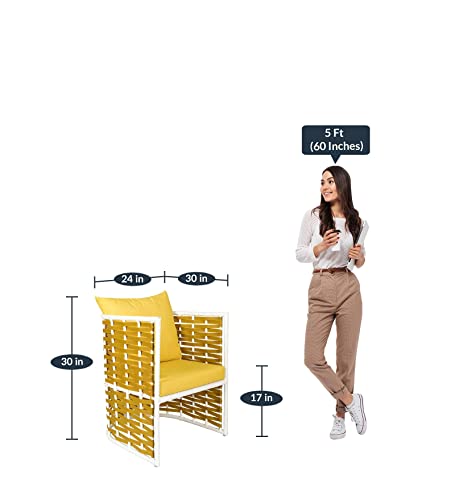 Image of LOCCUS 4-Piece Indoor /Outdoor Rope Woven Patio Conversation Set, Modern Sofa with Powder-Coated Iron Frame & Waterproof Cushions for Balcony, Backyard, Living Room, Garden (Yellow)
