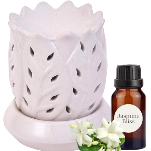 Image of Electric Diffuser Ceramic Aroma Oil Burner Air Purifier Home Fragrance Scented Lamp for Home /Office /SPA /Gift Item with Extra Bulb and Jasmine Essential Oil10 ml