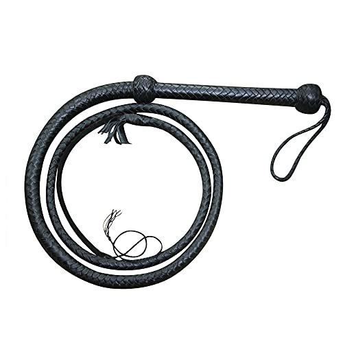 Ardour Crafts Bull Whip 4 feet Handmade Leather Cowhide Stock Whips for Horse Riders Trainers Beginners and Toddler - Indiana Jones Design Black Equestrian Bullwhip