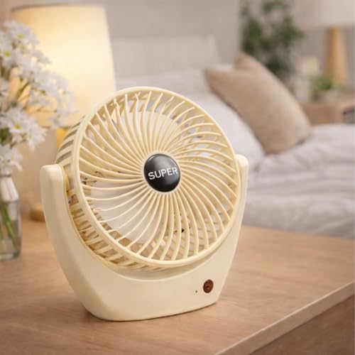 Image of One94Store Portable USB Desk Fan, 1800mAh Rechargeable Handheld Fan with Stand, 3 Speed Low Noise Personal Cooling Fan, Up to 4Hrs Runtime for Home, Office & Travel (Creamy White)