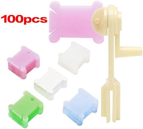 UOOU 100Pcs Plastic Floss Bobbins with Floss Winder, Embroidery Thread Cards Cross Stitch Bobbin Thread Organizer Sewing Needlecraft Supplies Thread Holder