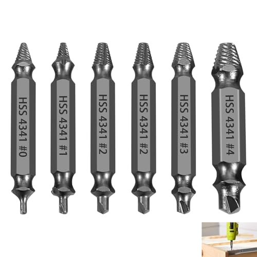 6 Kit Extracteur de Vis Cassée, Extracteur HSS 4341 Endommagées, Kit Dévisseur Vis Foirées et Boulons Cassés, Mèches d’Extraction 2-en-1 pour Perceuse, Outil Bricolage Réparation Maison Atelier