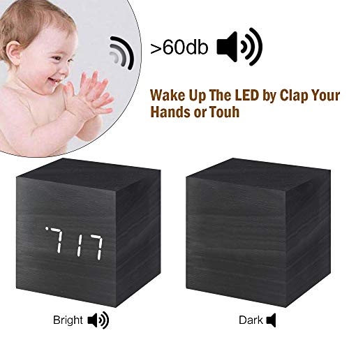 image for Vech Wooden Digital Alarm Clock, Mini Modern Cube Desk Alarm Clock Dis