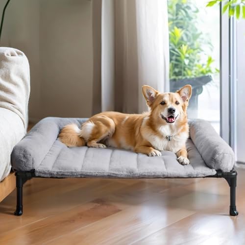 Veehoo Orthopedic Elevated Dog Bed with Fluffy Plush Bolster Cush...