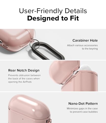 Image of Ringke Air Compatible with Airpods 4 Case Cover Soft Flexible Shockproof Anti-Scratch Slim Fit Protective Cover for Wireless Charging with Carabiner - Pink