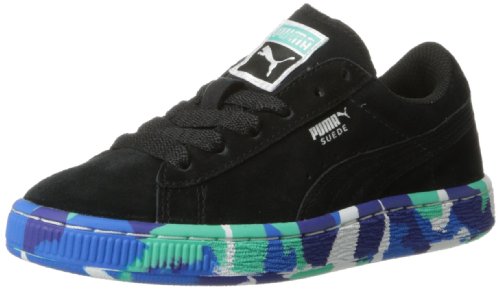 PUMA Suede Rubber Mix JR Sneaker (Little Kid/Big Kid),Black/PUMA Silver/Multi Color,5.5 M US Big Kid