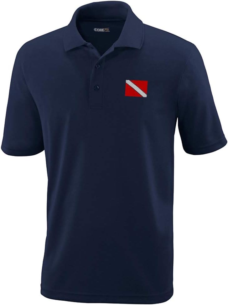 Speedy Pros Polo Performance Shirt Sport Scuba Diving Flag Embroidery Design Polyester Golf Shirt for Men Navy Large Design Only