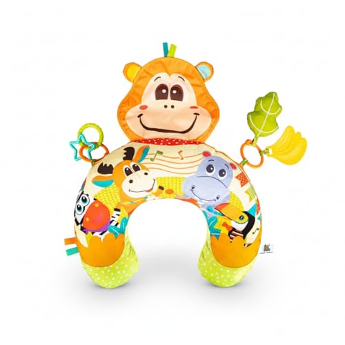BALIBAZOO Tummy Time Bauchlage Kissen Baby - BPA-Frei Spielkissen ab 0+ Monaten - Sensorisch Bauchkissen mit Knisterpapier Beißring Quietscher und Rassel - Ideal zur Förderung der Bauchlage