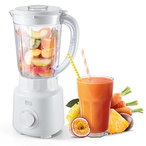 Teesa Blender Kielichowy 500W TSA3542W 2 Tryby Prędkości Pokrywa z Otworem 4 Dwupoziomowe Ostrza Pojemność 1,5 L Biały