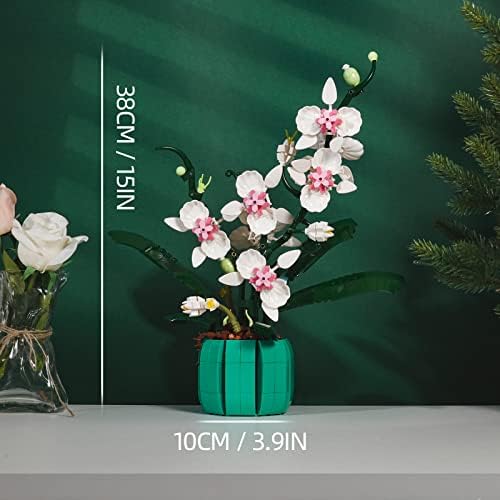 URGEAR Orchid Building Block Set Plant Stem with Greeting Cards&White+Yellow Petal, 811Pcs Artificial Flower Stacking DIY Bouquet Construction Brick Toy for Adult Children Christmas Valentine Day Gift