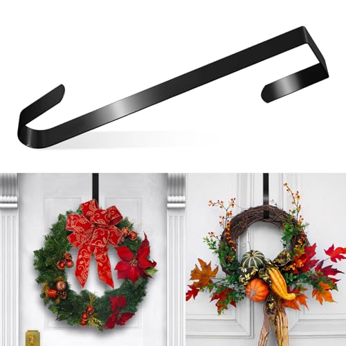 Crochet de couronne de Noël, crochet de couronne de porte, crochet de décoration de couronne de Noël, crochet de décoration de Noël (noir, 38,1 cm)