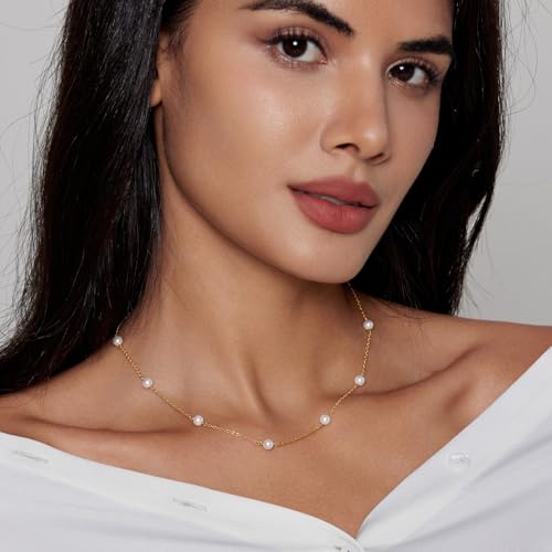 Partm Pearl Necklace for Women Trendy 14K Gold Plated Dainty Pearl Pendant Choker Set Handmade Pearl Gold Necklace Non Tarnish Simple Cute Jewelry Gifts for Women3