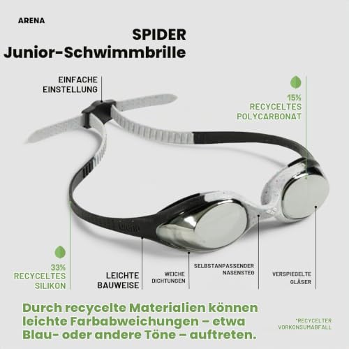 arena Spider Junior Mirror Kinderschwimmbrille, Schwimmbrille mit Verspiegelten Antibeschlag-Gläsern, UV-Schutz… – Ansicht 3