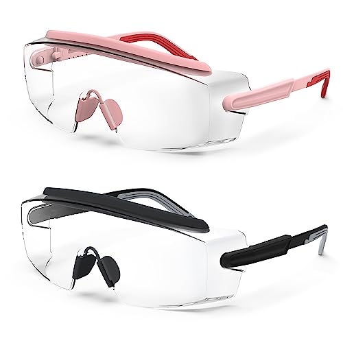 MEIGIX Anti Fog Safety Glasses Safety Goggles Over Glasses Protective Glasses with Anti Scratch Lenses Adjustable (2 Pack (Pink + Black)