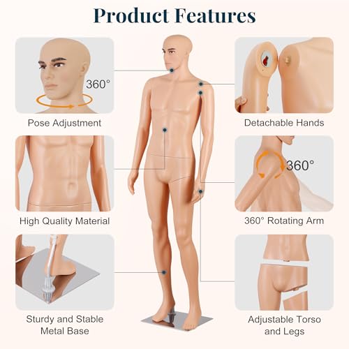 image for ZENY Male Form Mannequin - 73 Inch Full Body Male Mannequin with 360°