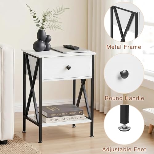 Image of VECELO Nightstand,Modern Bedside End Table, Night Stand with Drawer and Storage Shelf for Living Room Bedroom, Industrial Metal Frame