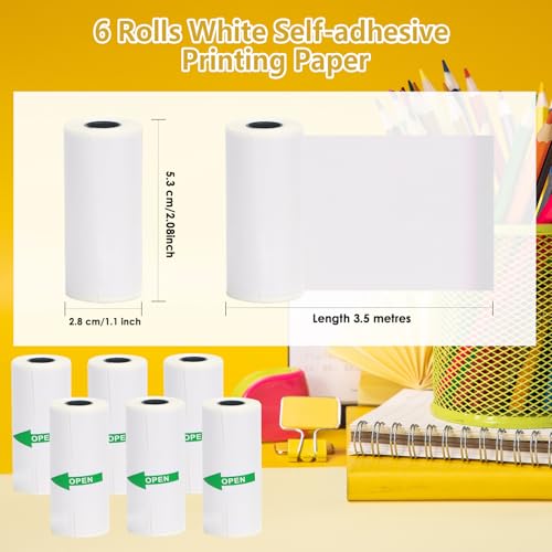 SZMILAIDUO 6 rolos de papel adesivo térmico branco para mini impressora Phomemo T02/M02/M02S PRO, pa