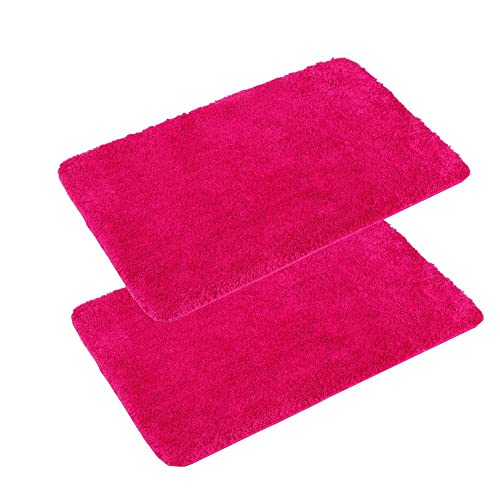 PANA® 'Florenz' Badteppich Set (2er Pack / 50 x 80 cm) • Flauschige Duschvorleger für Badezimmer und WC • Waschbare und rutschfeste Badematten • Badematten Set • Farbe: Fuchsia