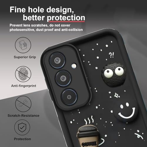 Image of GoldKart Back Case Cover Compatible for Samsung Galaxy M35 5G | Cute Fun Cartoon 3D Ball Coffee Silicone Case | Full Body Protection Back Cover for Samsung Galaxy M35 5G - Black