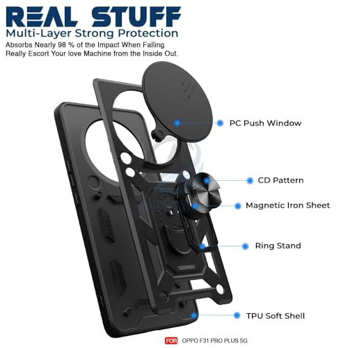 Image of AIBEX Back Cover Compatible for Oppo F31 Pro Plus | D10 Tough Armor Case | Sliding Camera Shield | 360 Protection | Kickstand Ring Holder | Military-Grade Bumper Case - Black
