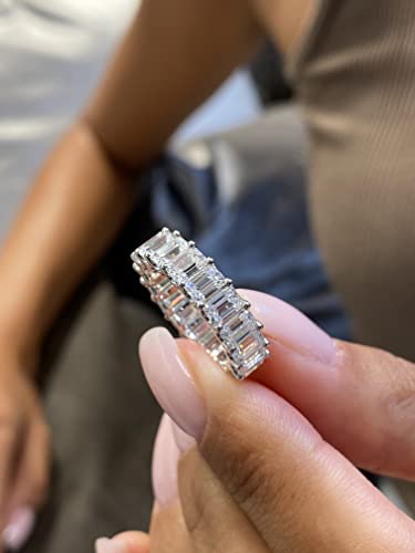 5 3/4 to 7 1/2 Carat Emerald Cut Moissanite Eternity Band Ring for Women in 14k White or Yellow Gold (D-E, VVS, CTW) Anniversary Promise Ring Size 4.5 to 112