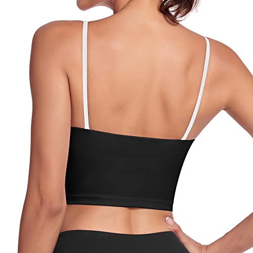 Sports Bra Tank Tops For Women - Sleeveless Spaghetti Strap Padded Square Neck Athletic Workout Tops With Built-In Bra Black #TOP1