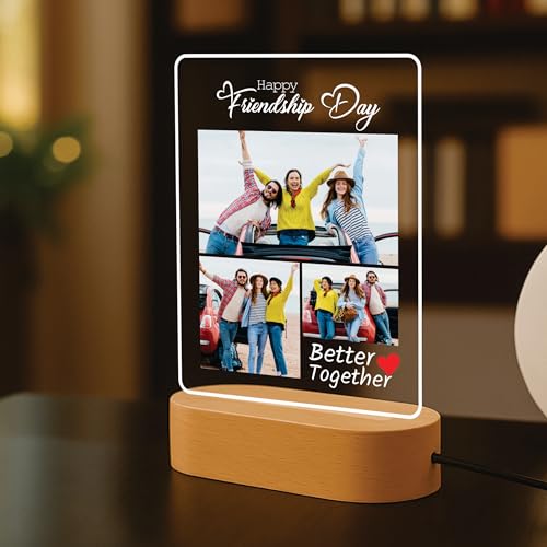 Image of Giftplease Customized LED Light Photo Frame for Friends | Personalized Lamp with Friendship Quote | Best Friend Gift for Birthday, Farewell, Friendship Day | Tabletop Frame 6x7.25 Inch FR 10